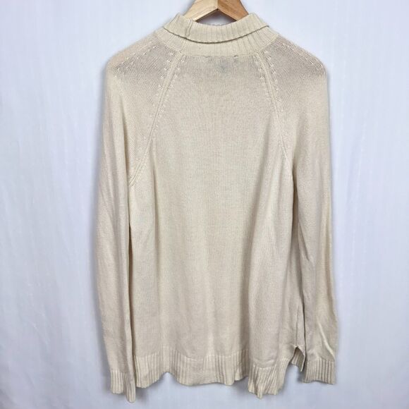 Ann Taylor Wool Cashmere Blend Turtleneck Jumper Sweater Sz M Ivory Cream Knit - Picture 6 of 10